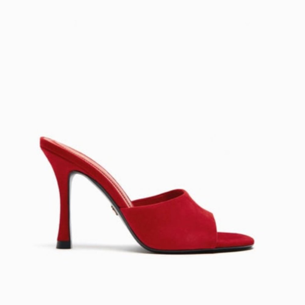 Zara Red Suede High Heel Slides